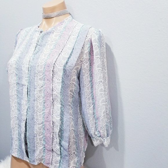 Vintage 80's retro print COTTAGECORE shirt top blouse Medium - Picture 4 of 5